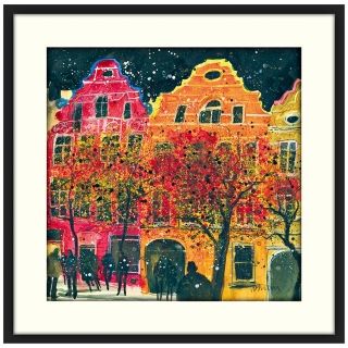 Decorative, framed autumn cityscape wall art. Giclee print on 100%