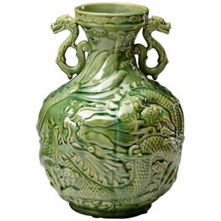 Small Green Apple Singapore Dragon Vase   #V1503