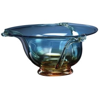 Large Cyan Blue and Orange Glass Bowl   #J1454