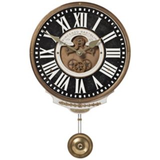 Bartolini Black Pendulum 11" Wide Round Wall Clock   #R8118