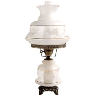Large Etched White and Gold Night Light Hurricane Table Lamp   #F7955