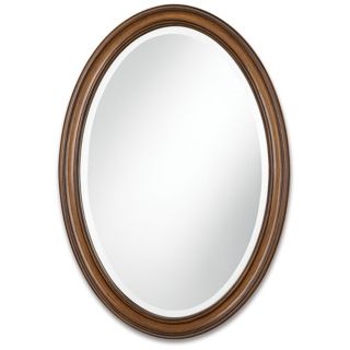 Oval Wood Finish 34" High Wall Mirror   #T4631