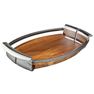 Nambe Anvil Alloy Metal and Wood Serving Tray   #X4162