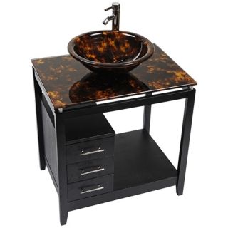 Cappuccino Tortoise Glass Top Contemporary Vanity   #R9102