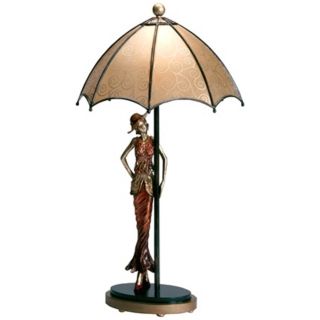 Hand Made Umbrella Lady Accent Table Lamp   #T2552