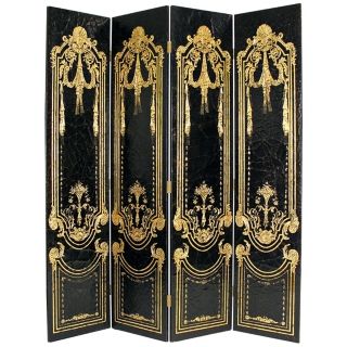 Carving With Gold Paint Four Panel Screen Room Divider   #G7474