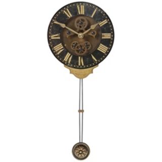 Leonardo Mini Black Pendulum 6" Wide Round Wall Clock   #R8106