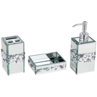Jeweled Mirror 3 Piece Bathroom Accessory Set   #X0089