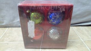 Set of 4 Marquis by Waterford Snowflake Ball Ornaments Multi Colored