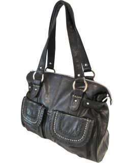 Junior Drake Denise Tote Blk Leather Decorative Stitching Small Gold
