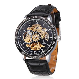 Mens Stylish Mechanical Wrist Watch with Hollow Engraving (Black