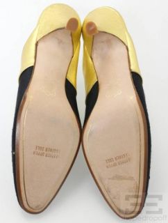 Donna Karan Black Raw Silk Gold Leather Slide Heels Size 5 New
