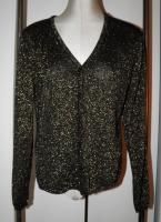 Karen Kane L Sweater Twinset Cardigan Shell Black Metallic Gold 2