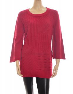 Karen Scott Crewneck Cableknit Womens Red Sweater Sz L