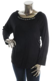 Karen Kane New Black Knit Embellished Ballet Neck Pullover Top Tee