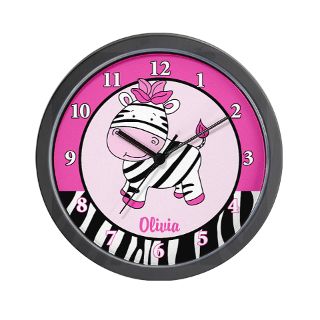 Gifts  Home Decor  Pink Zebra Nursery Wall Clock   Add a name