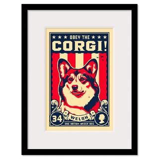 Obey the Corgi Large Propaganda Framed Print