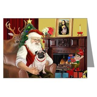 Art Greeting Cards  Santas fawn Pug (#21) Greeting Cards (Pk of 20