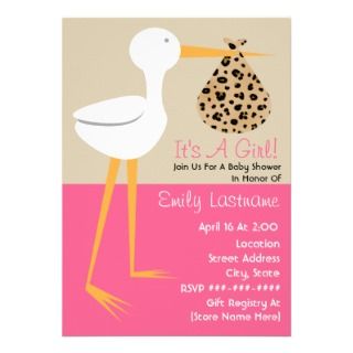 Baby Shower   Stork With Leopard Print Bundle Custom Invites