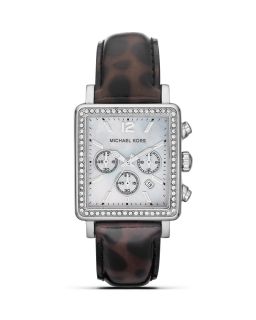 Michael Kors Womens Silver Tone Rectangle Leopard Watch, 35mm