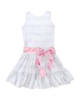 Ralph Lauren Childrenswear Girls Ribbon Seersucker Dress   Sizes 7 16