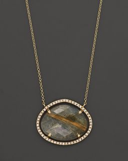 , Rutilated Quartz And Diamond Pendant Necklace, 18