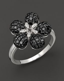White Diamond Flower Ring In 14K White Gold, 1.20 ct.