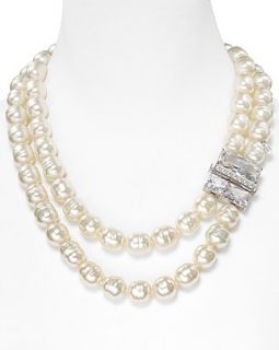 Majorica Crystal Clasp Two Row Pearl Necklace, 24