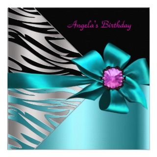 Birthday Party Ideas on Birthday Party Teal Blue Pink Silver Zebra Black Personalized