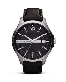 Armani Exchange Whitman Black Watch on Black Leather Strap, 46mm