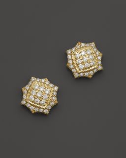 Judith Ripka 18K Gold Pave Diamond Cushion Earrings