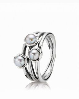 PANDORA Ring   Sterling Silver & Grey Freshwater Pearl Triple Bloom