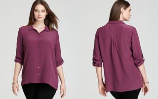 Eileen Fisher Plus Silk Crepe De Chine Rolled Sleeve Button Down