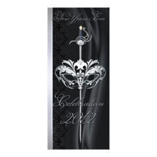 Silver Sword Masquerade Black New Years Invitation