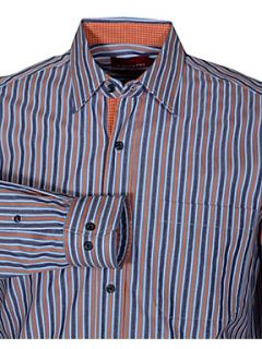 Double TWO Long Sleeve Cotton Stripe Casual Shirt Navy   