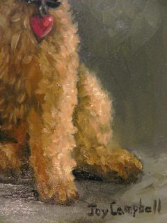 Original Airedale Puppy Dog Red Heart Collar Joy Campbell Oil Painting