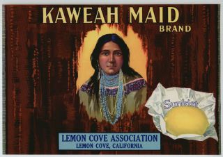 Kaweah Maid Vintage Lemon Cove Crate Label Indian