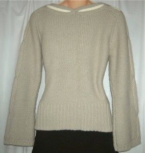 Kenji Taupe Cream Soft Warm Cable Knit Lambswool Angora Blend Sweater