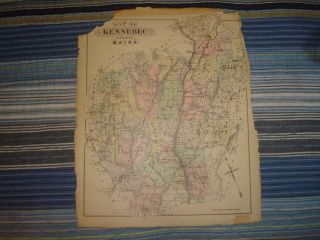 RARE Antique 1887 Kennebec County Augusta Maine Map Insane Asylum US