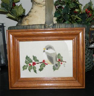 Hand Painted Theorem of A Chickadee on A Holly Branch Signed and Dated