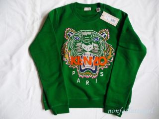 Kenzo Paris Tiger Sweater Green Sweatshirt Unisex Small Femme Large