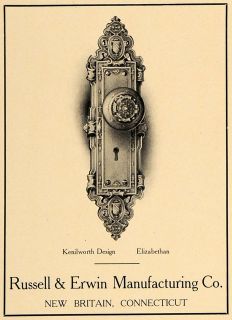1904 Ad Russell Erwin Russwin Kenilworth Design Elizabethan Doorknob
