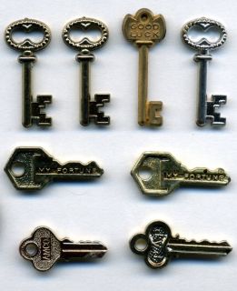 Vintage Metal Coated Plastic Keys Skeleton Key Gumball Charms Charm