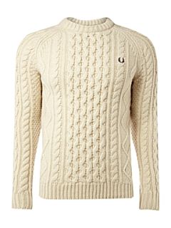 Fred Perry Aran crew knit sweater Cream   House of Fraser
