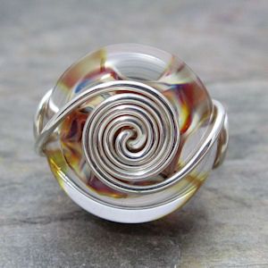 Bbglassart Lampwork Boro Glass Silver Ring Size 5 5