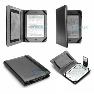KINDLE TOUCH BLACK LEATHER WALLET CASE WITH POCKETS + COMPACT READING