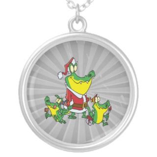 funny gator christmas santa and elves cartoon pendants