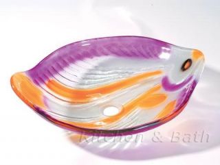 Unique Shape Fish Pattern Glass Vessel Sink for Vanity