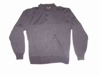 Kirkland 3 Button Polo Merino Wool Sweater Sz M Gray