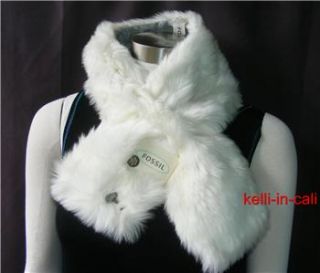 Fossil White Faux Fur Ghetto Fabulous Furry Fluffy Pull thru Collar
